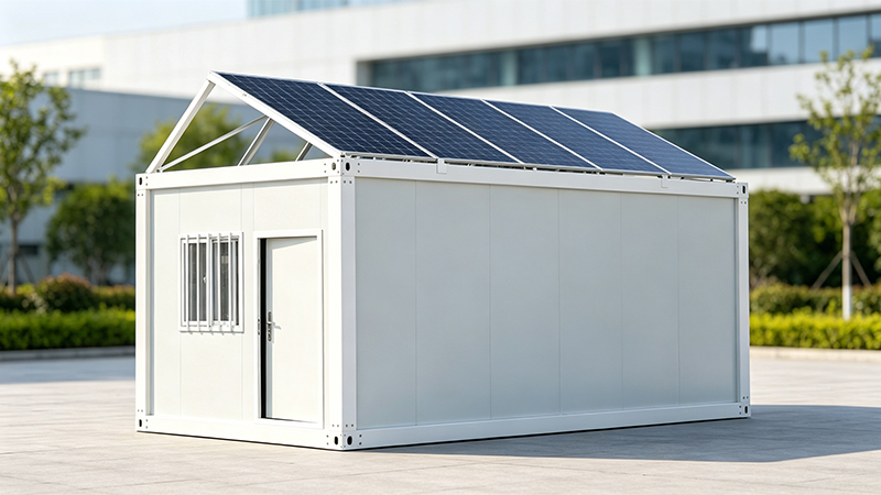 Solar panel mounting frame on the roof of a modular container house